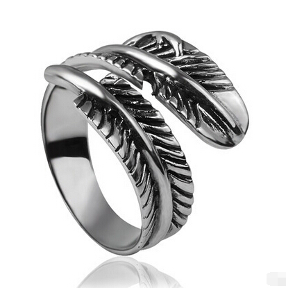 Retro Style 925 Silver Feather Open Ring For Girls